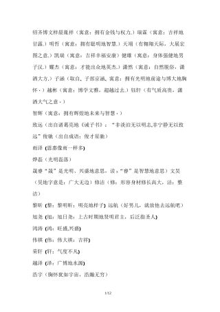 起名字大全及名字寓意