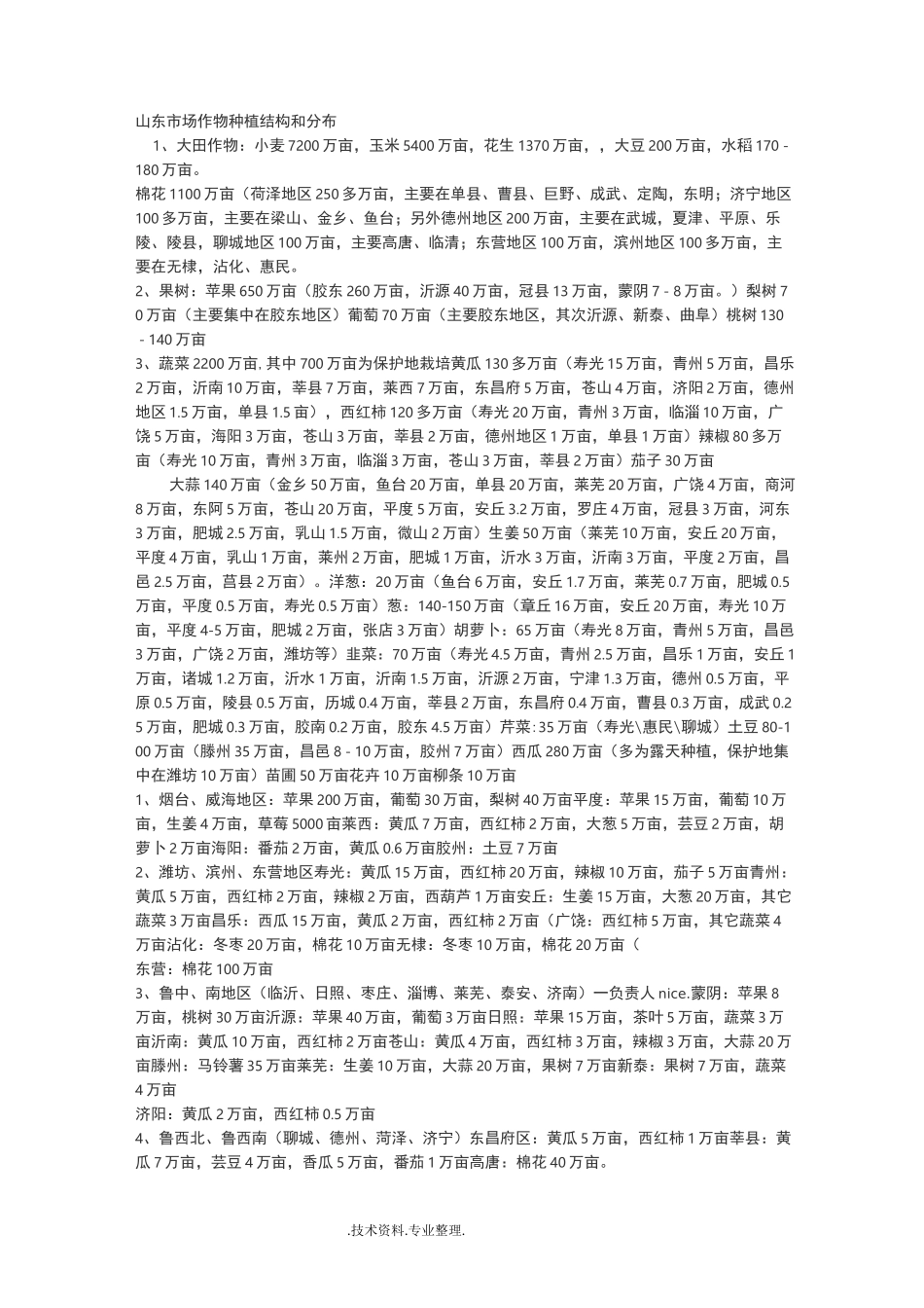 山东作物种植分布和面积及蔬菜种植情况_第1页