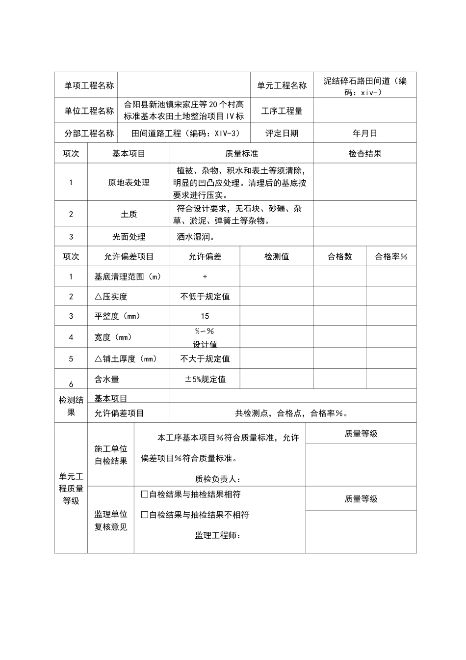 田间道路单元工程质量评定表_第2页