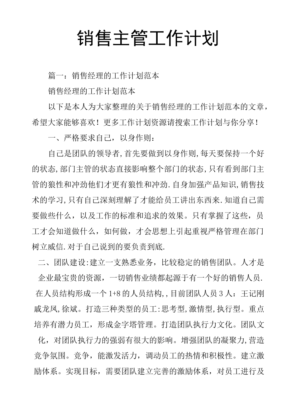 销售主管工作计划_第1页