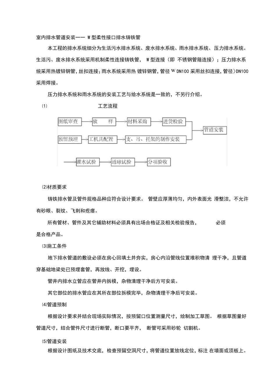 W型柔性铸铁排水管及试验施工工法_第1页