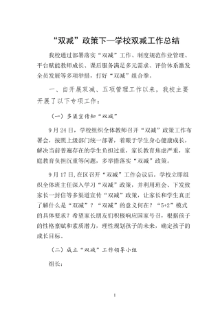 “双减”政策下—学校双减工作总结
