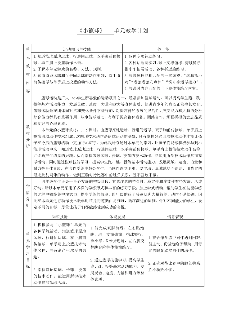 《小篮球》   单元教学计划_第1页