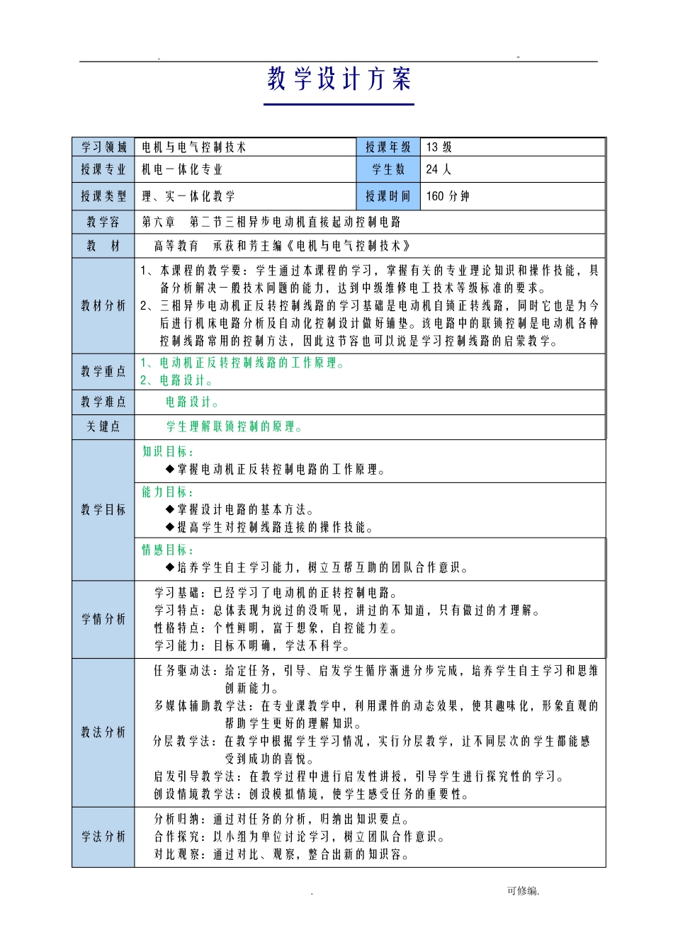 三相异步电动机正反转控制线路教学课程设计报告_第2页