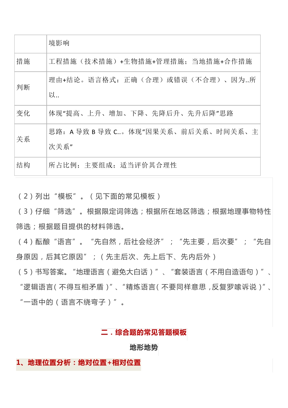 中考初中地理答题模板_第2页