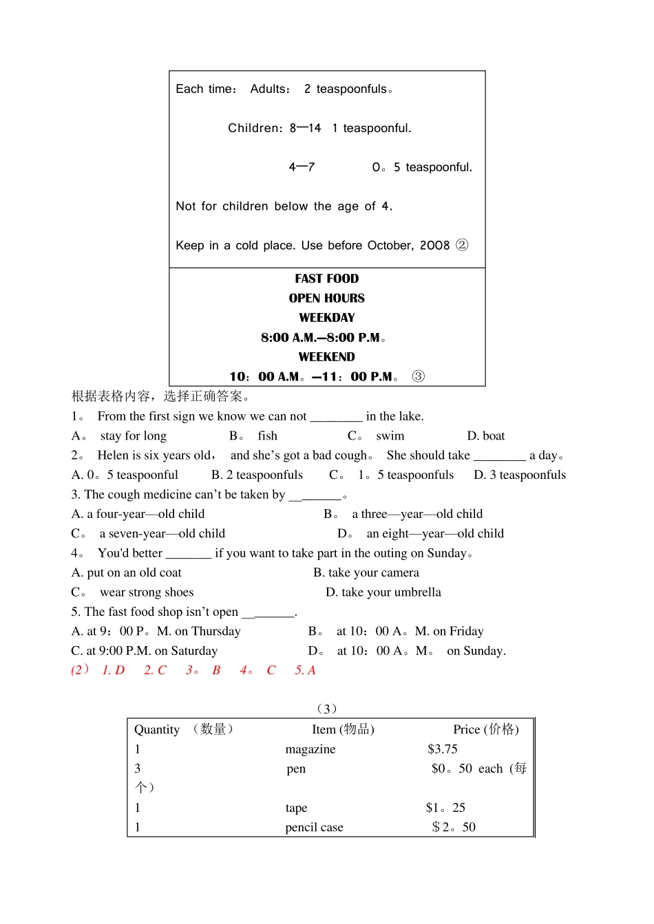 中考英语表格类阅读理解专题_第2页