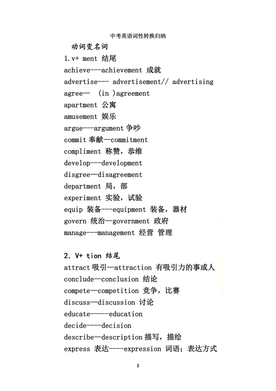 中考英语词性转换归纳_第2页