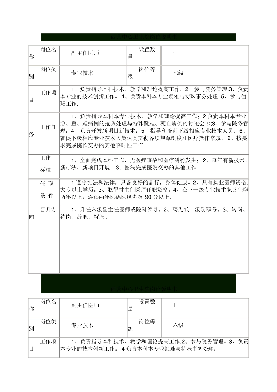 乡镇卫生院岗位说明书_第1页