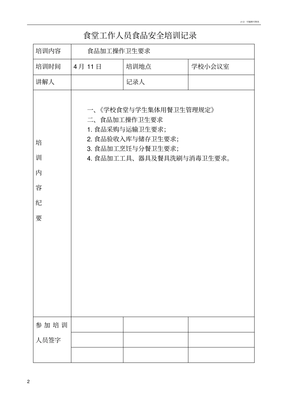 学校食堂工作人员食品安全培训记录_第2页
