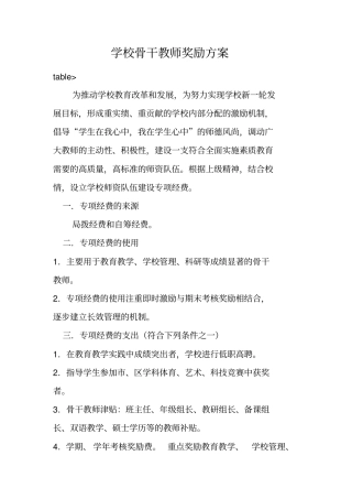学校骨干教师奖励方案