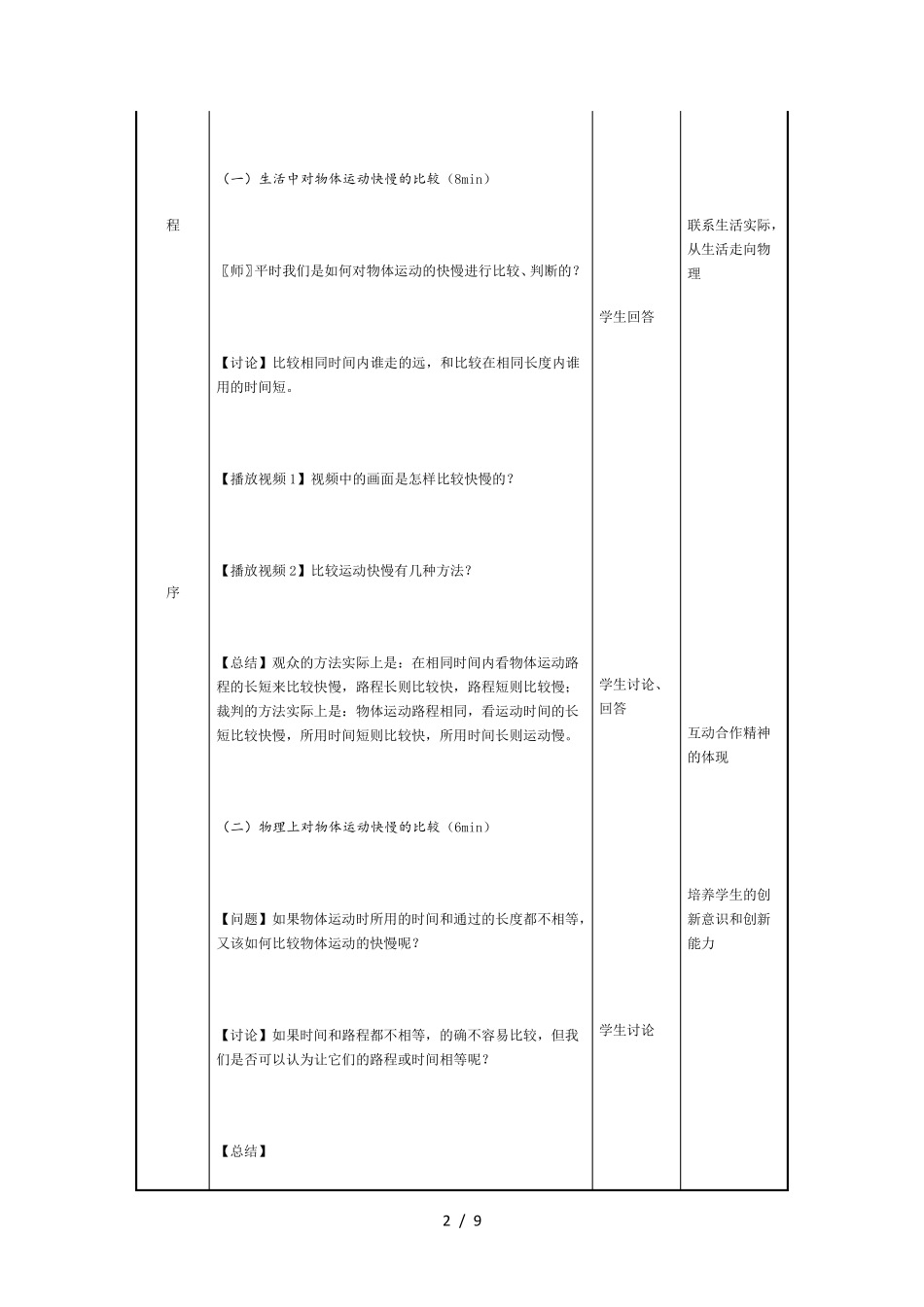 人教版高一物理必修一1.3《运动快慢的描述──速度》教学设计_第2页