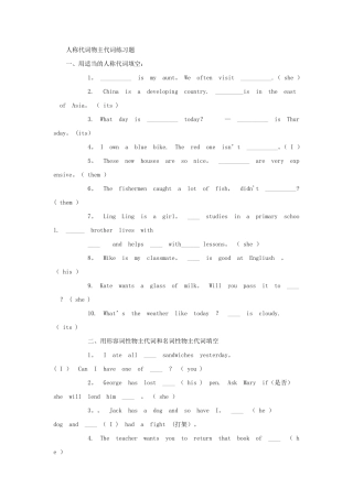 人称代词物主代词练习题