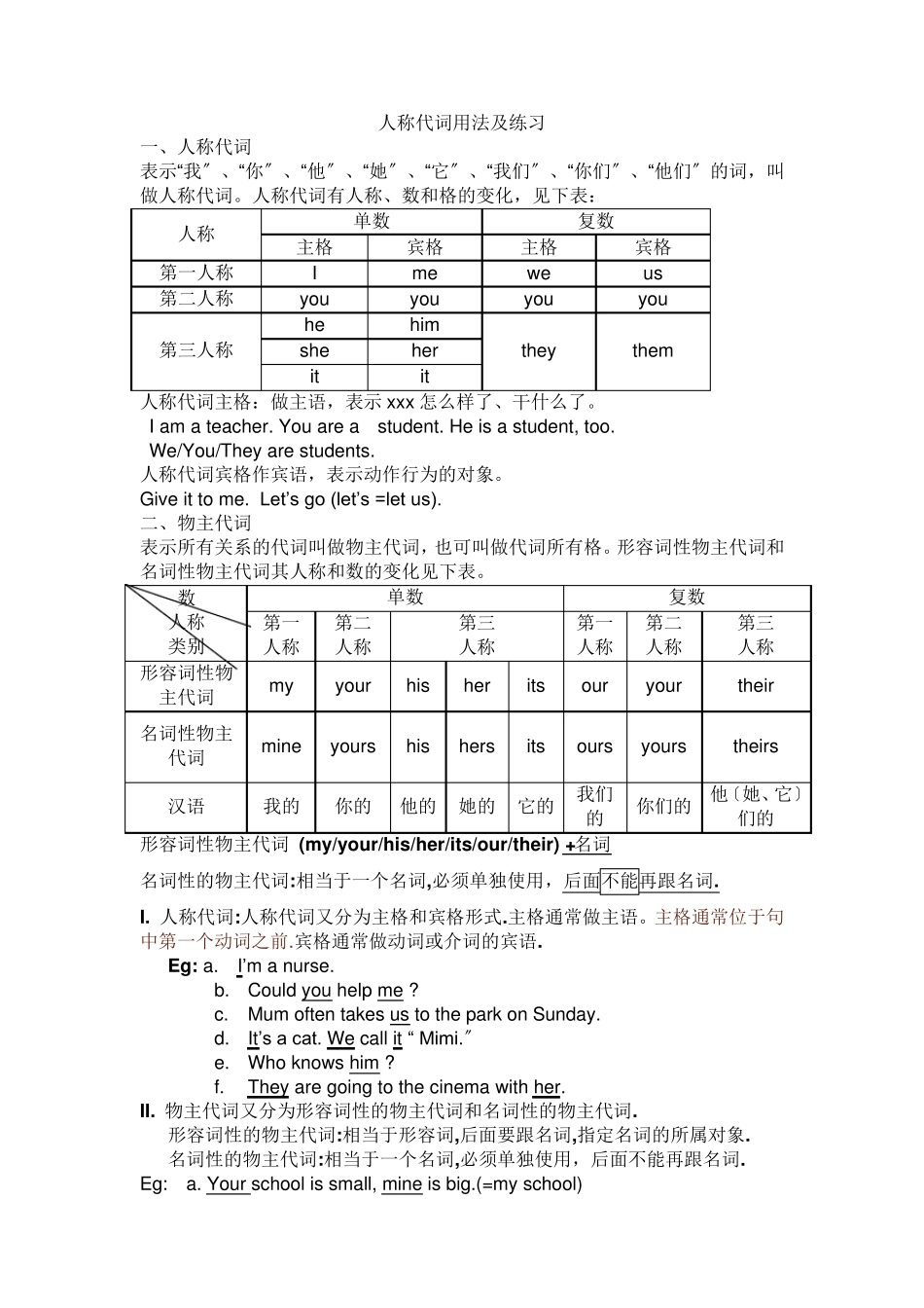 人称代词用法及练习_第1页