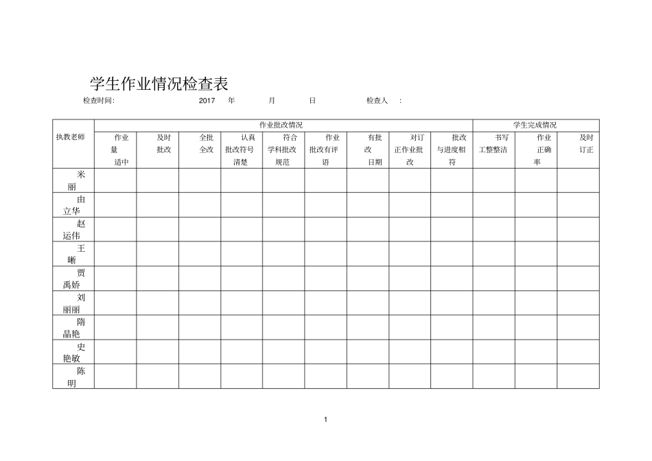 学生作业情况检查表_第1页