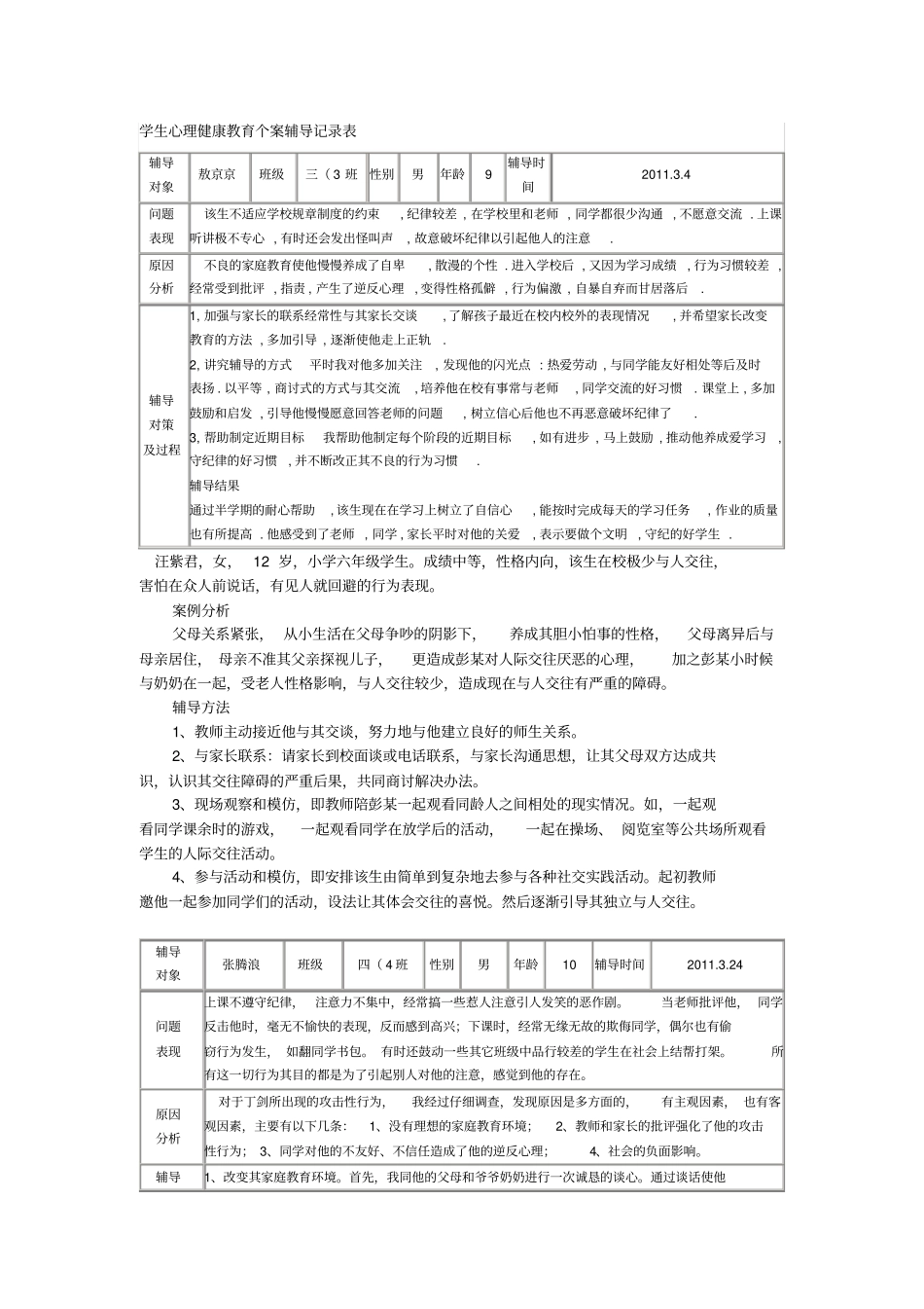学生心理健康教育个案辅导记录表18592_第1页