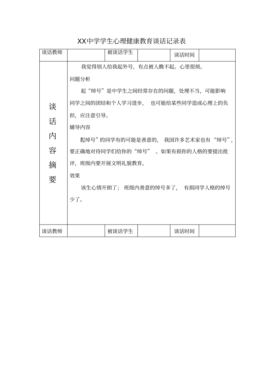 学生心理健康教育谈话记录表_第1页