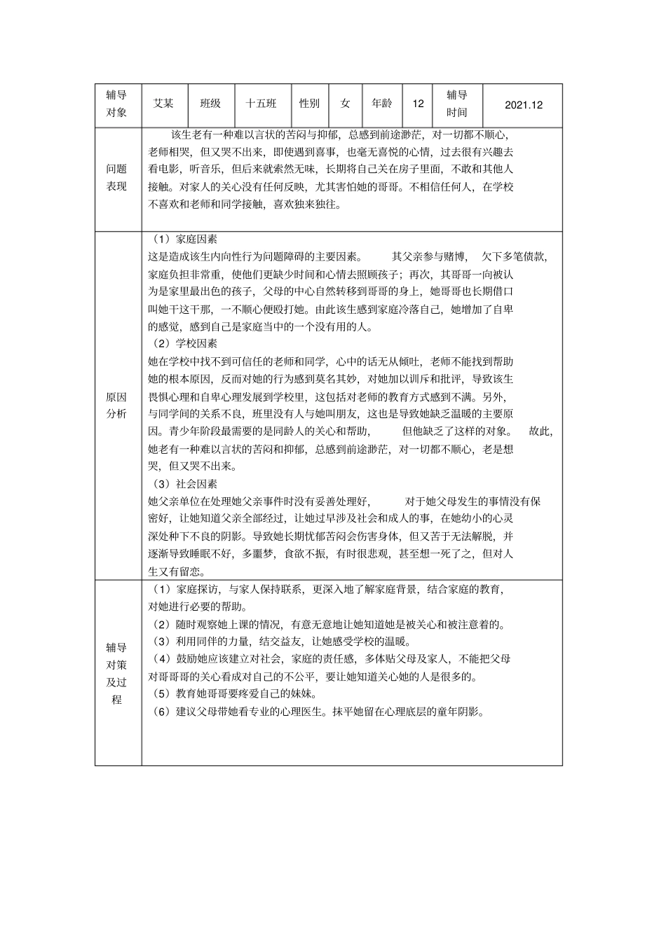 学生心理健康教育辅导记录表全集文档_第3页
