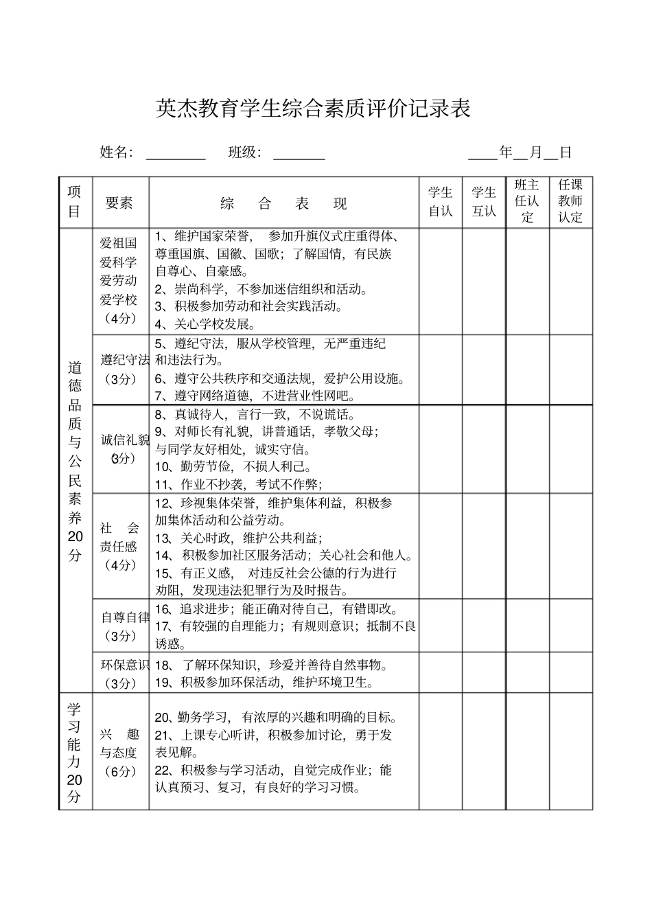 学生综合素质评价记录表_第1页