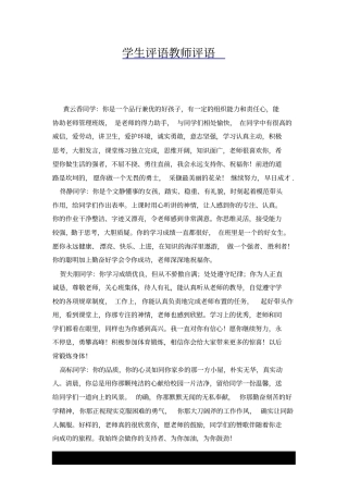 学生评语教师评语x