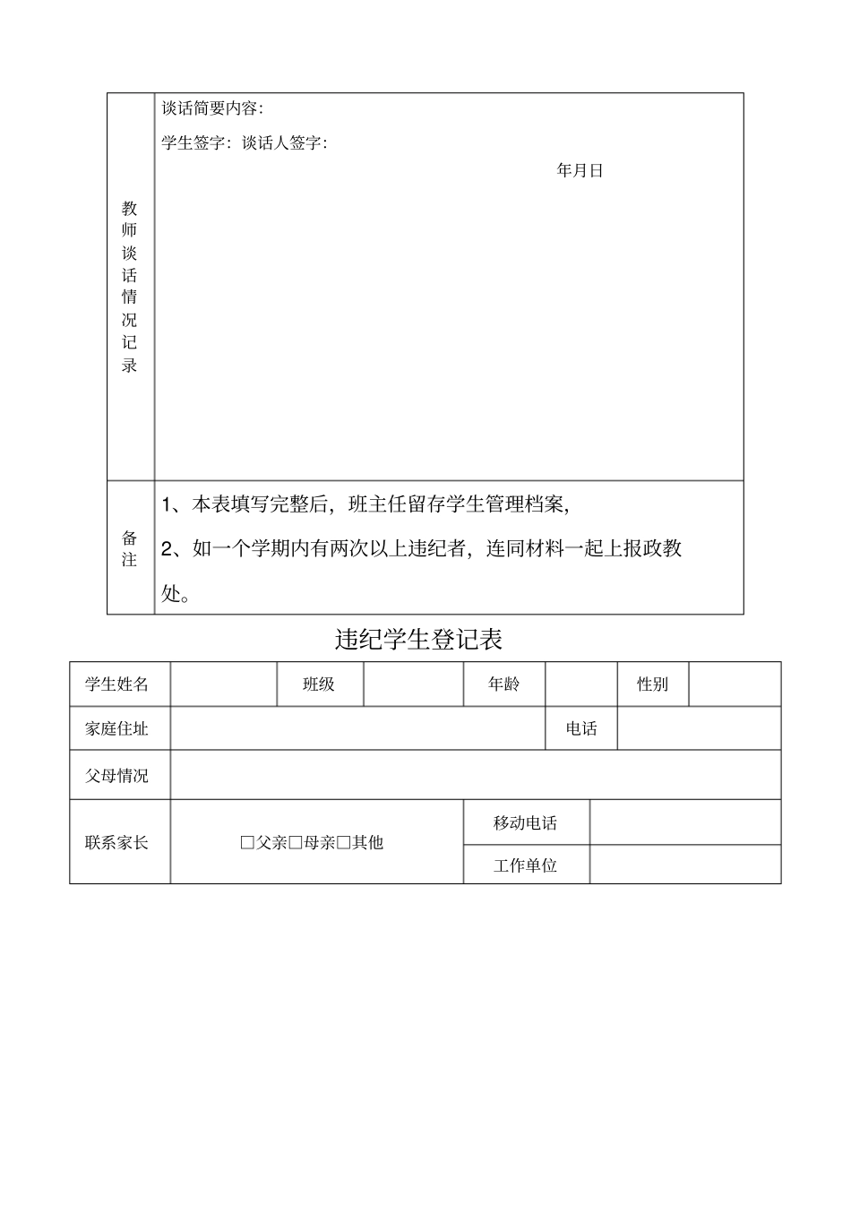 学生违纪处理登记表违纪学生登记表_第2页
