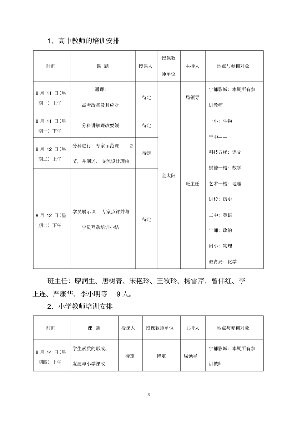 宁都中小学校长与课改骨干教师暑期培训的培训方案_第3页