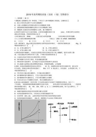 完整2019年高考理综试卷全国一卷生物部分