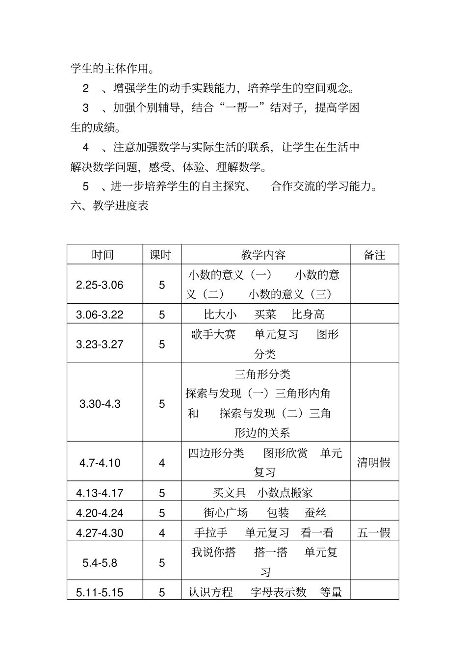 完整2019新北师大版四年级数学下册教学计划_第3页