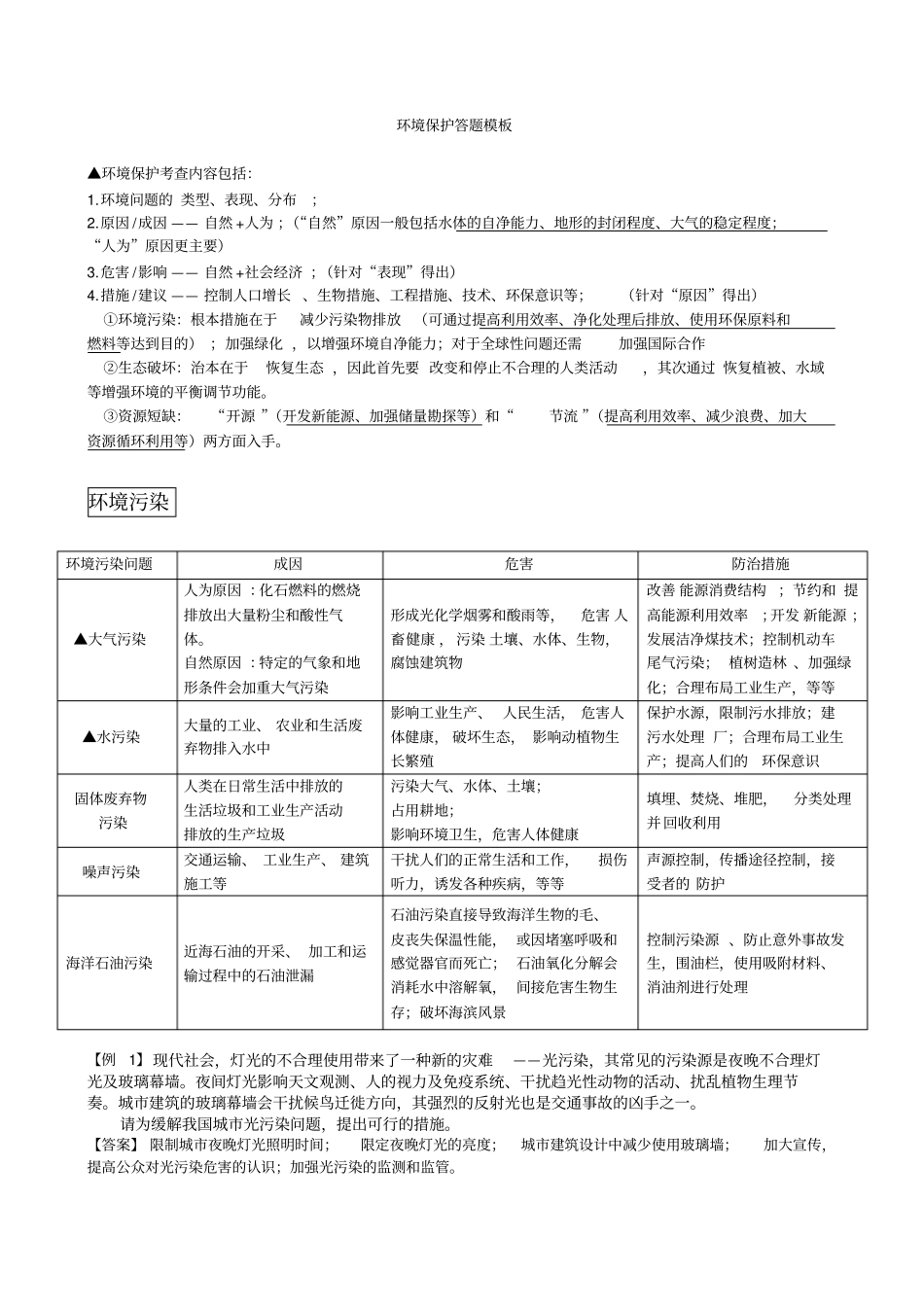 完整2019高三环境保护答题模板_第1页