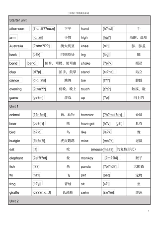 完整JOININ三年级下英语单词带音标