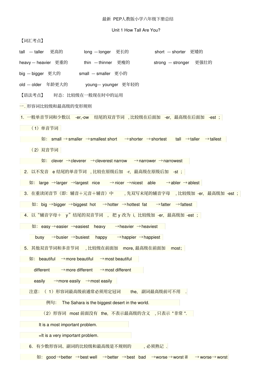 完整PEP人教版小学六年级英语下册复习资料_第1页