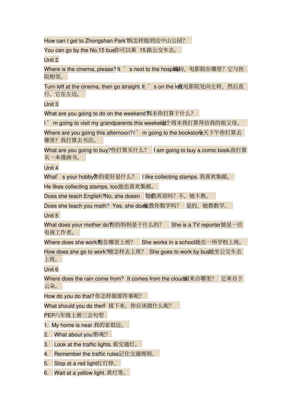 完整PEP小学英语六年级上册重点句型及词汇_第2页