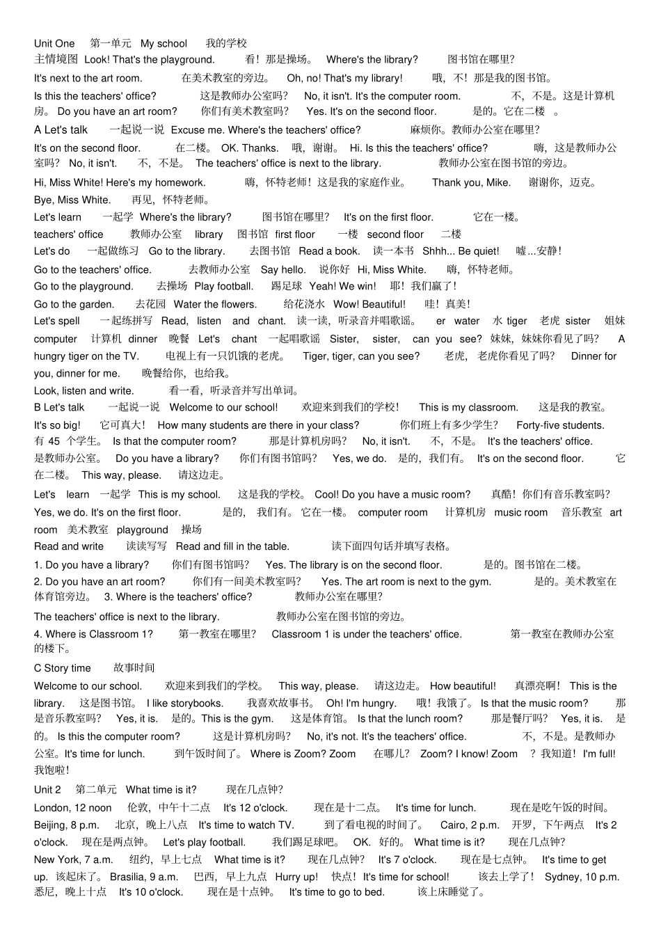 完整pep小学英语四年级下课文及翻译_第1页