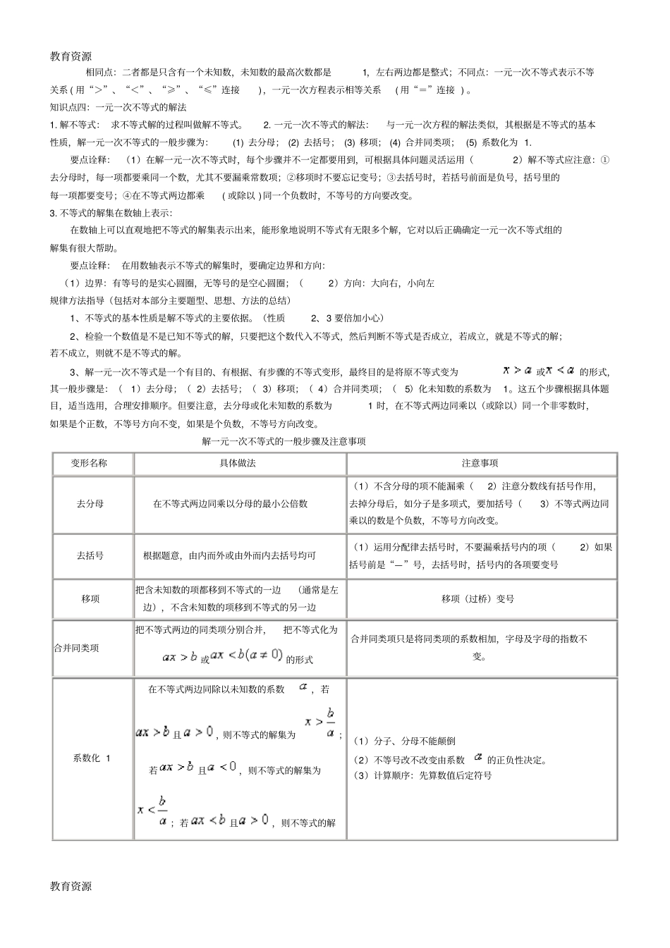 完整【教育资料】新人教版七年级下册一元一次不等式知识点总结及练习题无答案学习精品,推荐文档_第2页