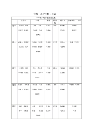 完整一年级一班学生值日生表