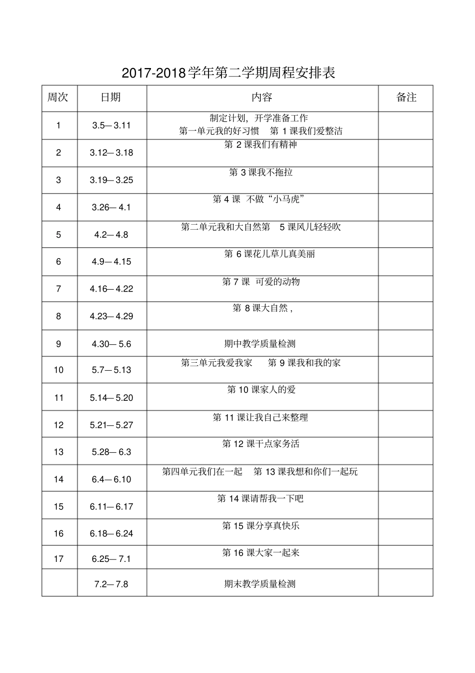 完整一年级下册道德与法制教学计划_第3页