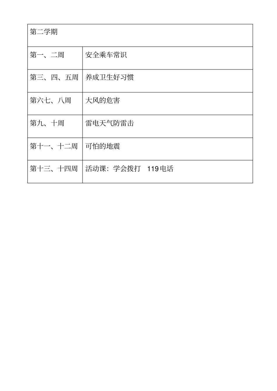 完整一年级公共安全教育教学计划_第3页