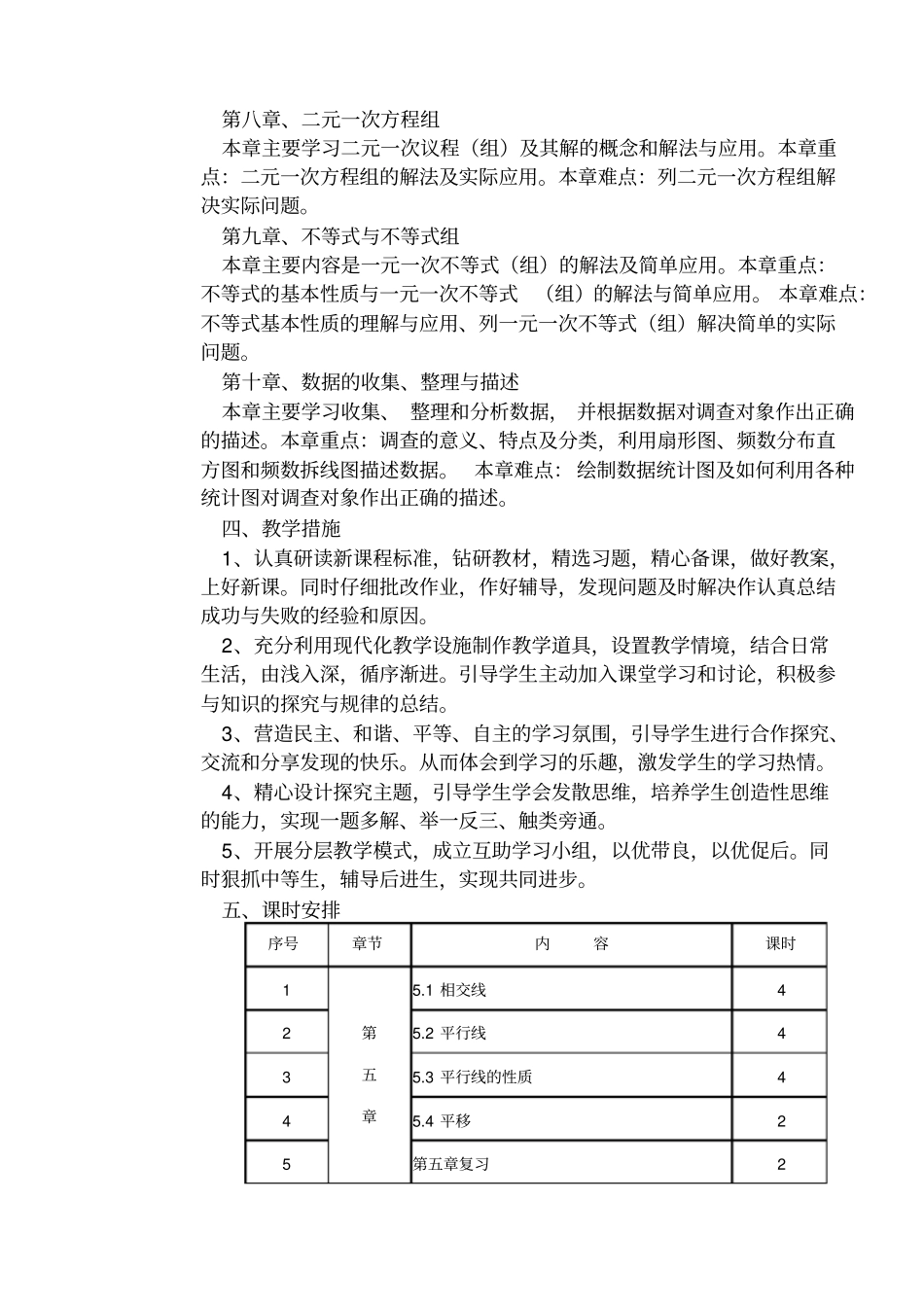 完整七年级下册数学教学计划及进度表_第2页