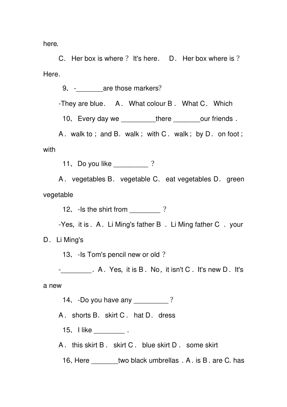 完整七年级英语单项选择100题附答案_第2页