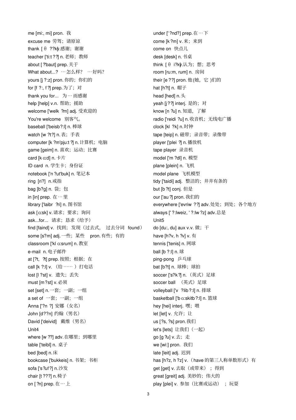 完整七年级英语单词表上下册_第3页