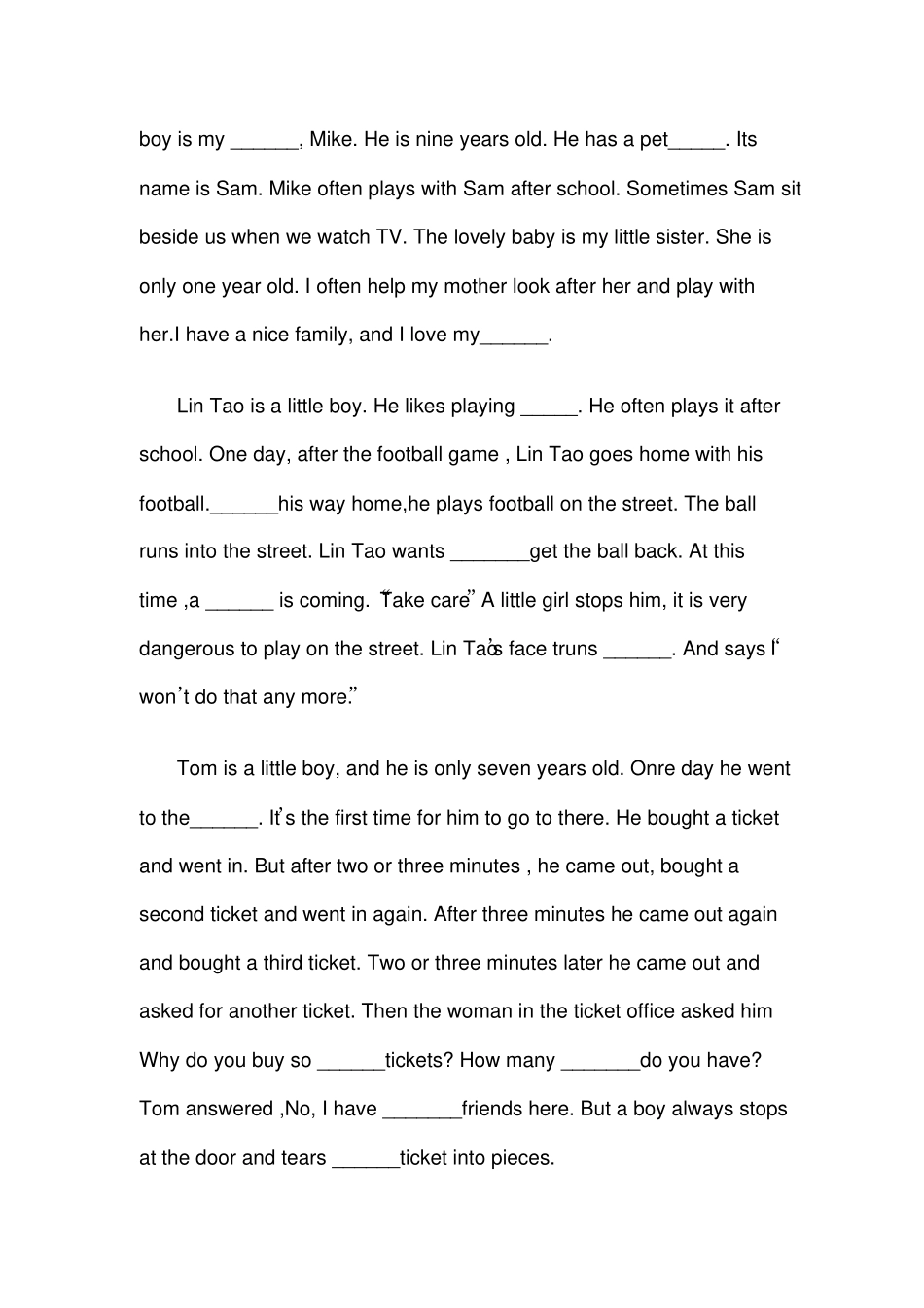 完整七年级英语短文填空专练_第2页