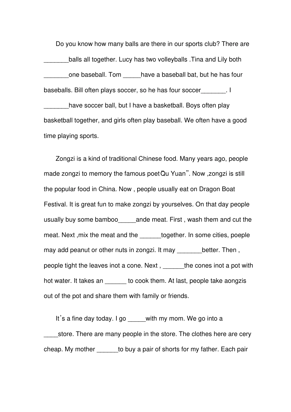 完整七年级英语短文填空专练_第3页