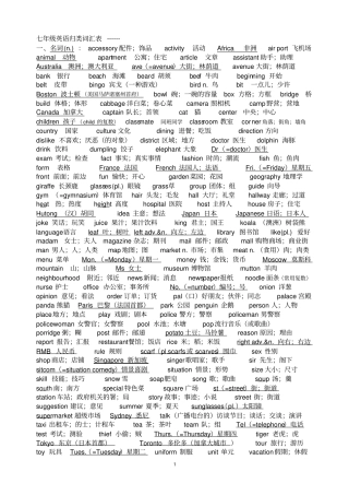 完整七年级英语词汇题训练------