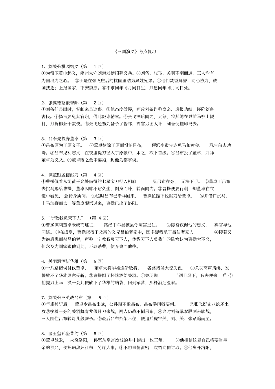 完整三国演义考点总结,推荐文档_第1页