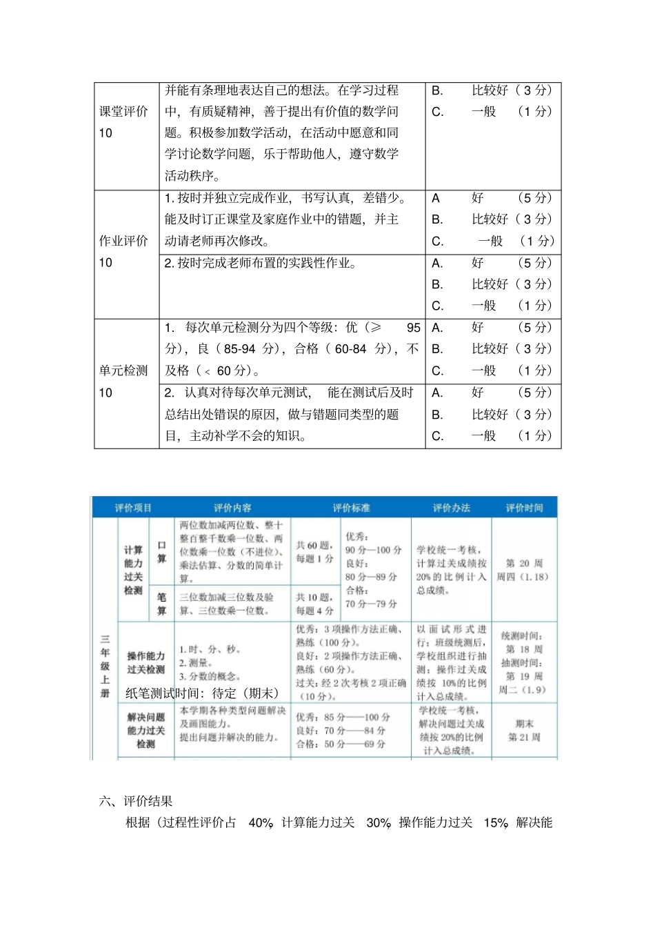 完整三年级上数学教学过程性评价方案_第2页