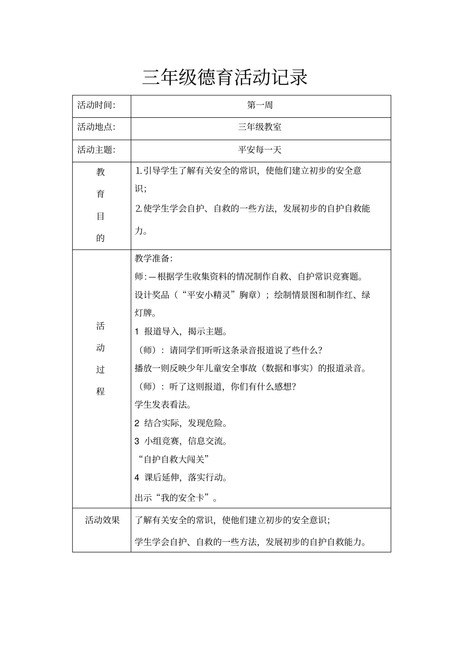 完整三年级德育活动记录_第1页