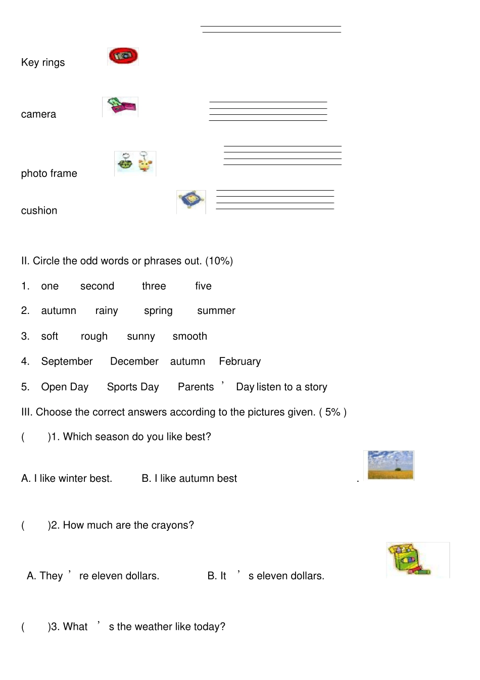 完整三年级英语期末笔试试卷试卷LongmanWelcometoEnglish3A_第3页