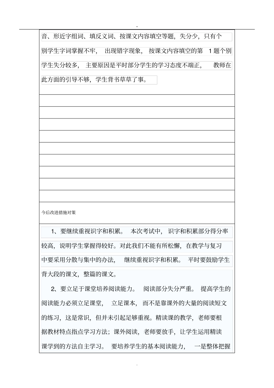 完整三年级语文考试质量分析表_第3页