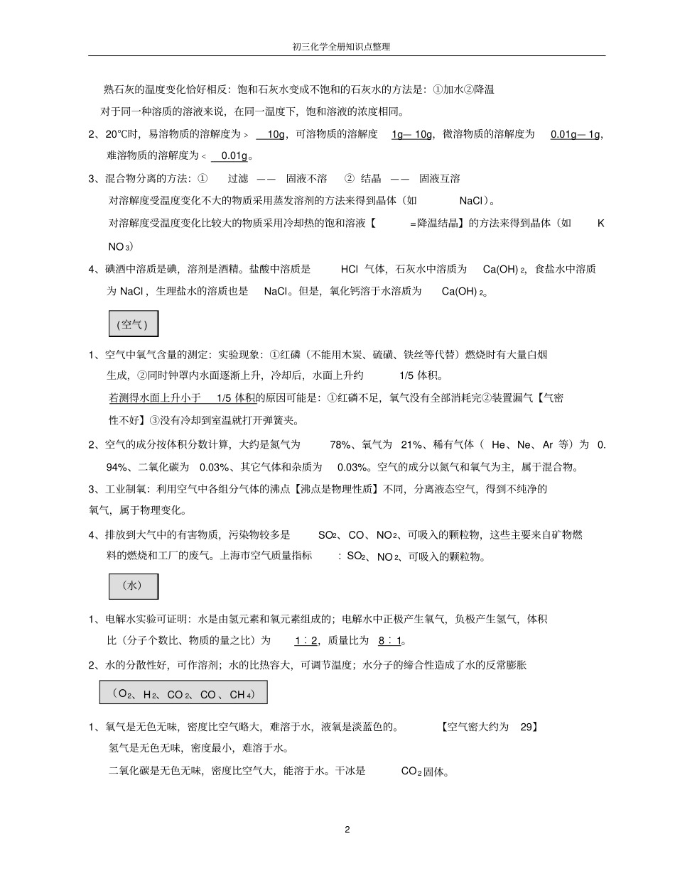 完整上海九年级化学全部知识点史上最全,推荐文档_第2页