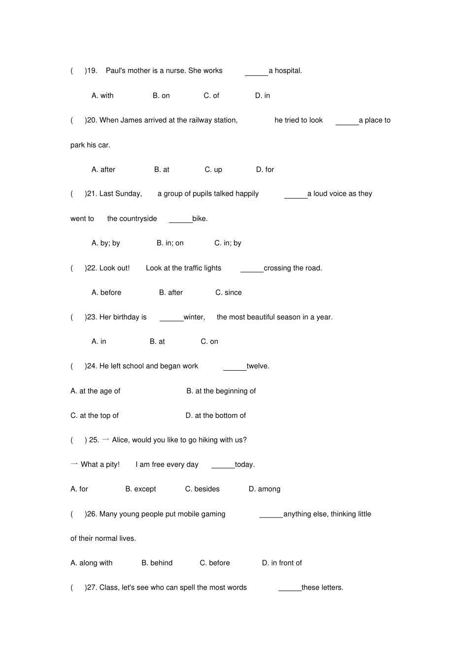 完整中考英语介词单项选择专题练习含答案,推荐文档_第3页