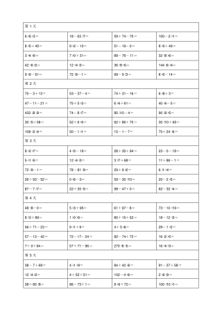 完整二年级下册加减乘除混合口算题合集